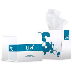 Livi Essentials Facial Tissues Luxury Hypoallergenic Cube 2 Ply 90 Sheets Box Of 24