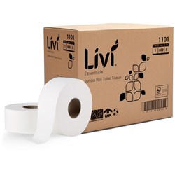 Livi Essentials Toilet Paper Jumbo Roll 1 Ply 600m Box Of 8